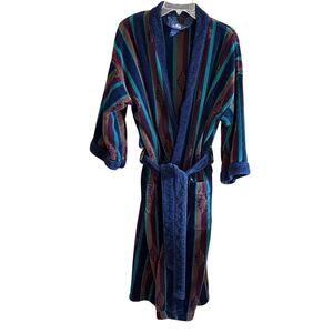 Vintage 90s Stafford Striped Thick Cotton Terry Robe Tie Belt Men's One Size